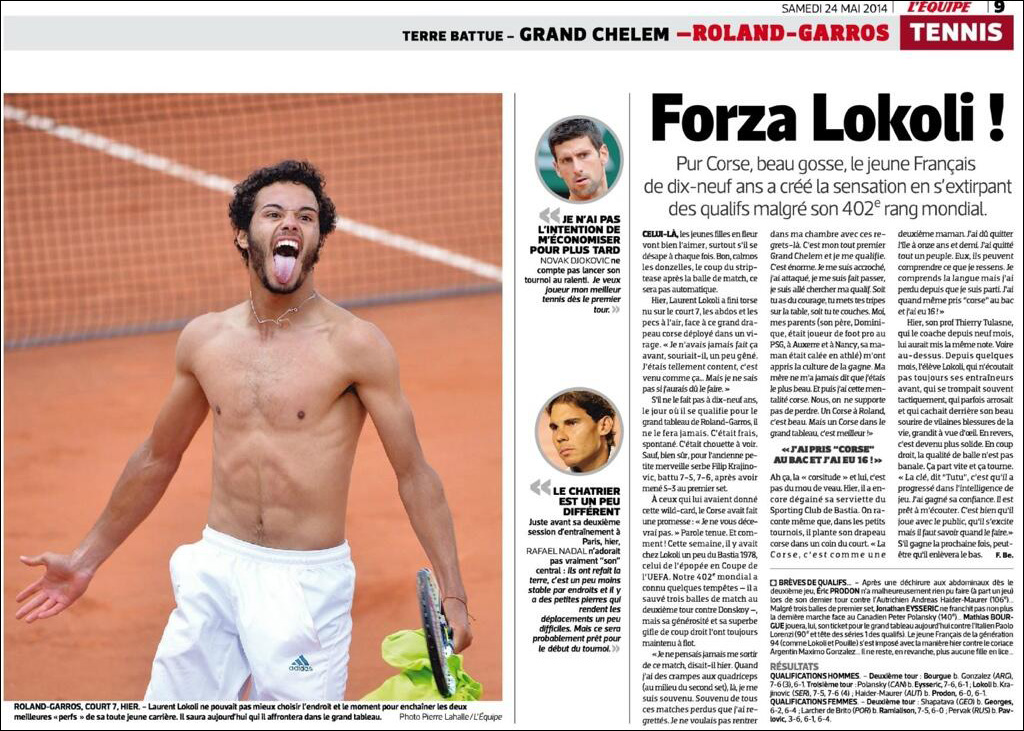 Lokoli face sventulà a bandera corsa à Roland Garros