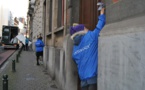 Blauw op straat in Brussel