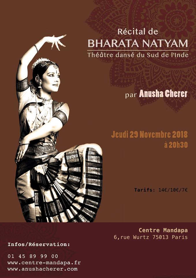 Spectacle de danse Bharata Natyam au Mandapa le 29 novembre 2018 par Anusha CHERER