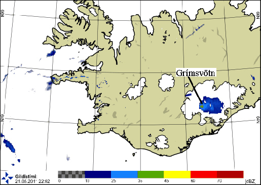 Le nuage d'éruption à 22:02 UTC. Photo : Icelandic Met Office