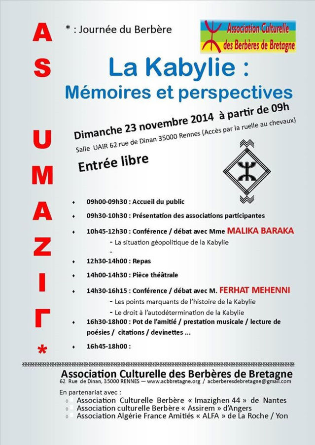 Conférence-débat avec Ferhat Mehenni autour de l'autodétermination de la Kabylie, le 23 novembre à Rennes  
