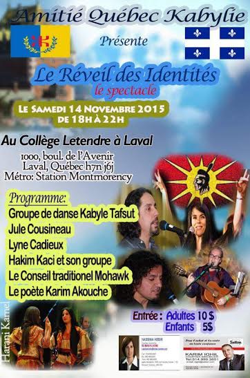 Amitié Québec - Kabylie  : Evénement   "Le réveil des identités" le samedi 14 novembre à Laval
