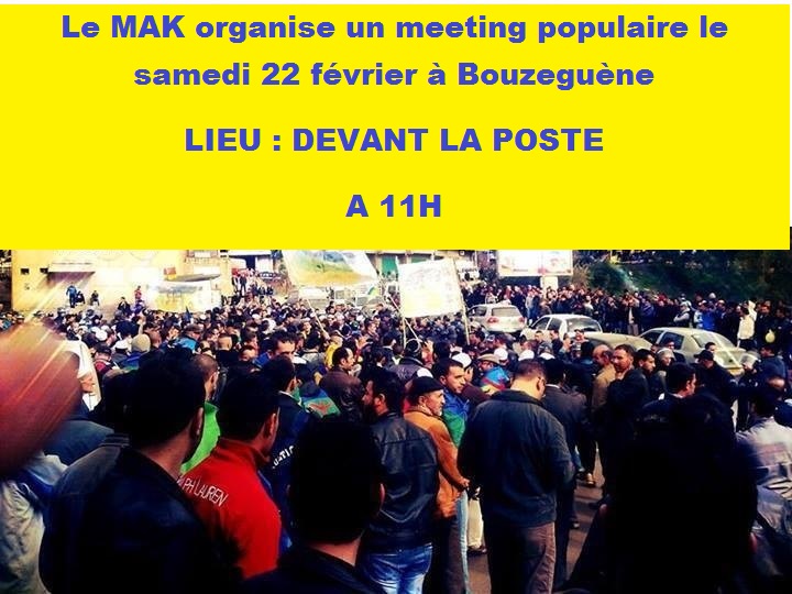 Bouzeguène: Le MAK appelle à un meeting populaire le samedi 22 février à 11h