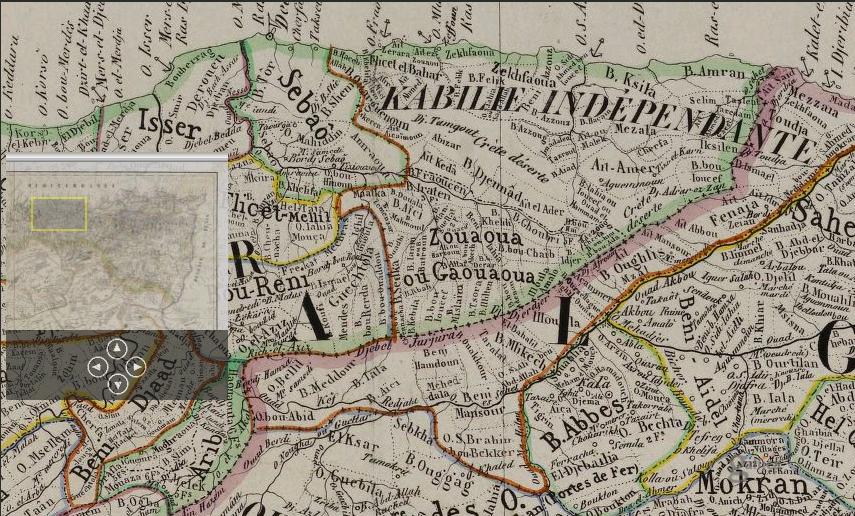 Zoom sur la partie de la carte coloniale indiquant ce qu'il restait en 1846 de la "Kabylie Indépendante" ( PH/bnf)