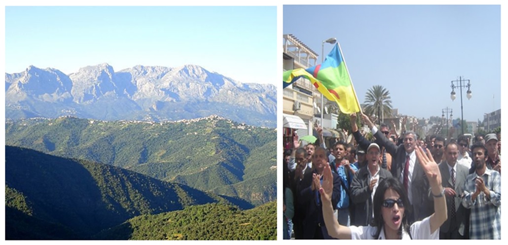 Paysage des majestueuses montagnes de Kabyle. A droite, Ferhat Mehenni à Vgayet en 2008