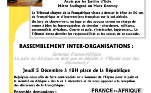 Sommet Françafrique les 6 et 7 décembre par " Survie" : " La paix en Afrique ne doit pas se décider à l’Elysée avec des dictateurs ! "