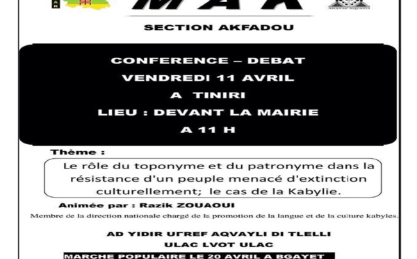 La section MAK d'Akfadou organise une campagne de sensibilisation sur le rôle capital  du toponyme et du patronyme dans la résistance d'un peuple