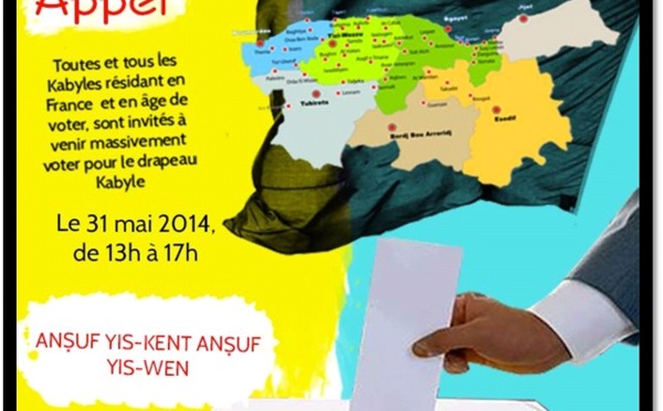 Appel à l'élection du drapeau kabyle :  Second vote en région parisienne le 31 mai 2014 