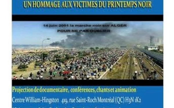 Le Centre Amazigh de Montréal (CAM) organise, le 14 juin 2014, une soirée en hommage aux victimes du Printemps Noir