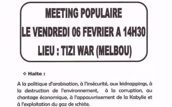 MAK : Meeting populaire le 06 février à Tizi War (Melbou) à 14h30