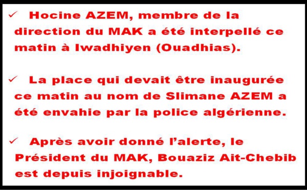 Inauguration de la Place Slimane Azem : Bouaziz Ait-Chebib et Hocine Azem arrêtés