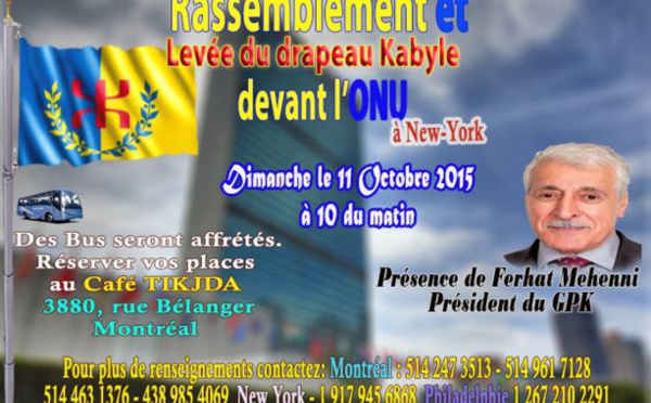 Rassemblement et levée du drapeau national kabyle devant l'ONU le dimanche 11 octobre
