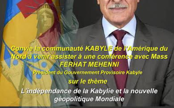 Le président du GPK , Ferhat Mehenni, anime une conférence le samedi 10 octobre à New York 