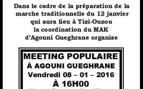 Agouni Gueghrane : Le MAK anime un meeting populaire le vendredi à 16h